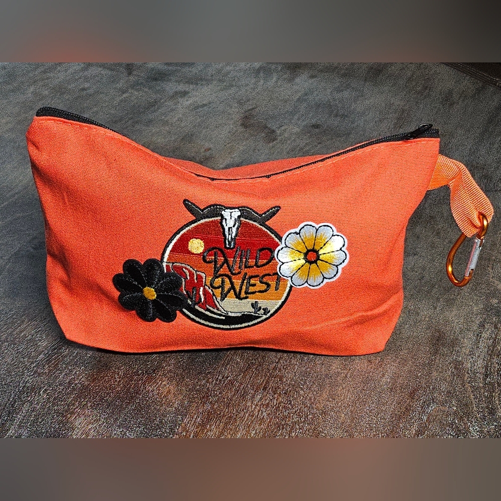 NWT Orange Western Pencil / makeup Bag Pounch